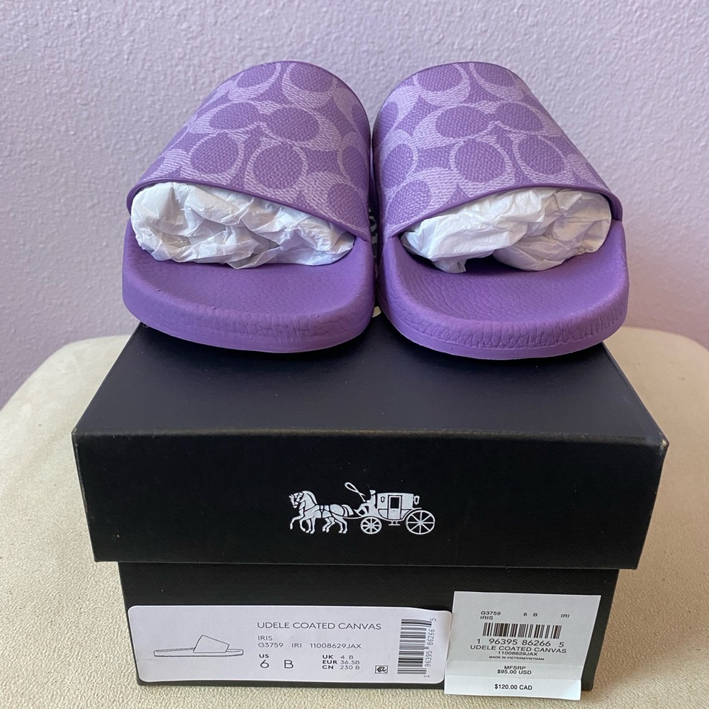 Coach Purple Udele Sport Slide in Signature Canvas Size 6 - Picture 2 of 6